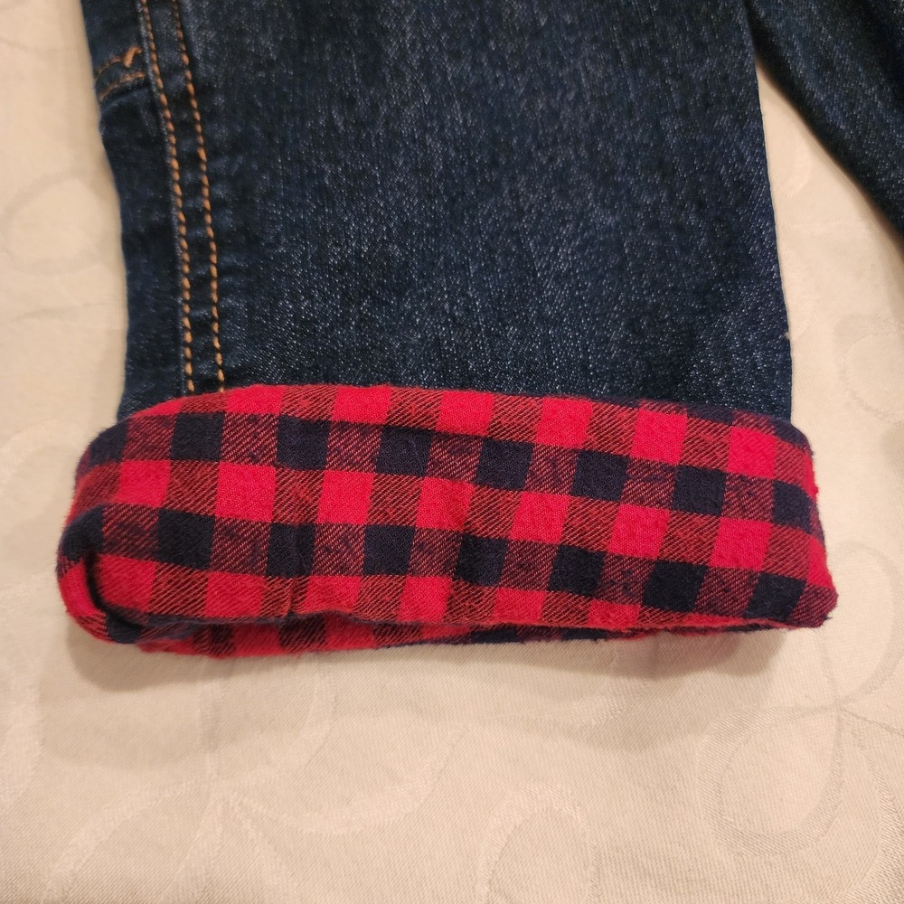 OshKosh B'gosh 3T Carpenter Overalls Dark Wash Denim Flannel Lined Buffalo Plaid - Picture 8 of 16
